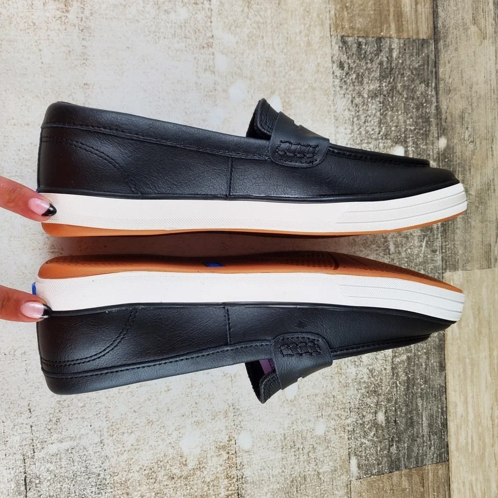 Keds Center III Womens Loafer‎ Shoes 7.5 M Black Leather Round Toe Slip On